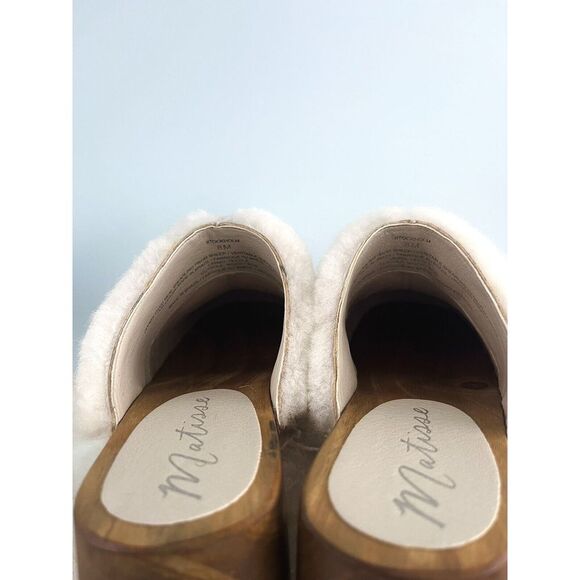 Matisse Cream Fuzzy Mules with Wooden Heel - Picture 5 of 7